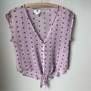 One Clothing sheer polka dot tie front sleeveless top